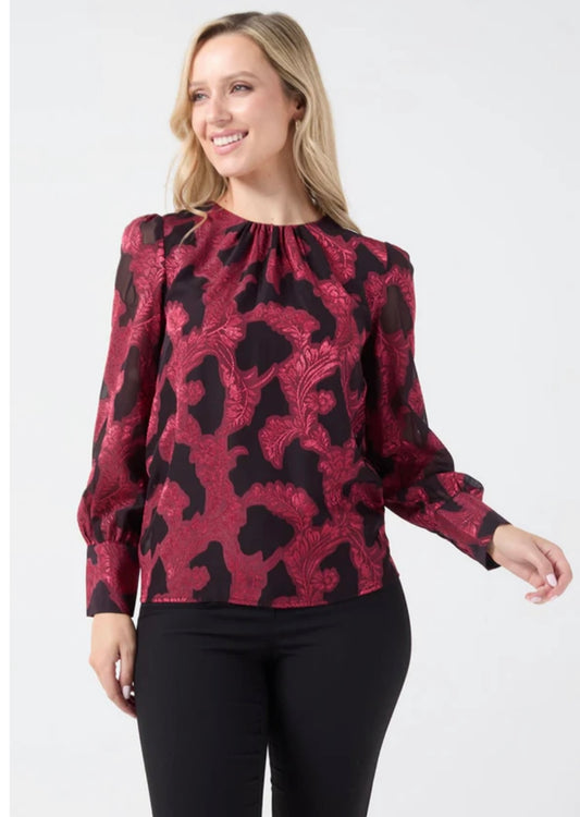 Eloise Burgundy & Black Baroque Print Top