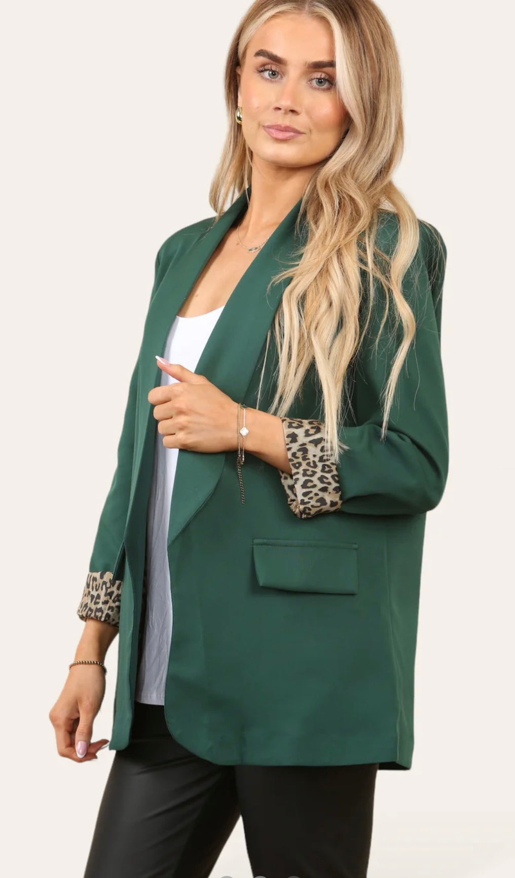 Mila Forest Green Leopard Print Blazer Jacket (size 10/12)