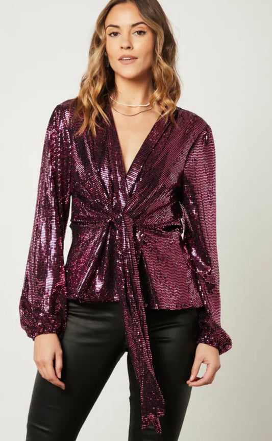 Candice Metallic Sequin Top Burgundy