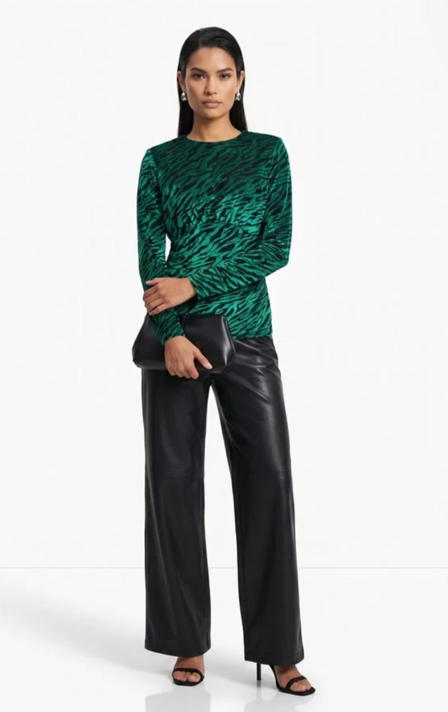 Velvet Zebra Print Top In Emerald & Black (size 12)