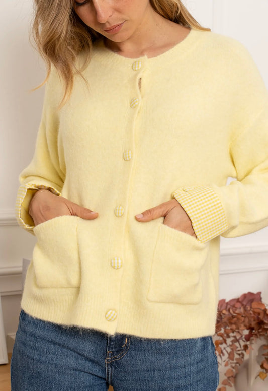 Faith Lemon Cardigan With Checked Detail