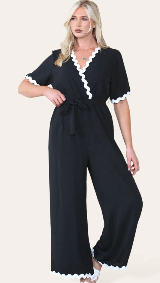 Bella Lace Trim Jumpsuit In Black