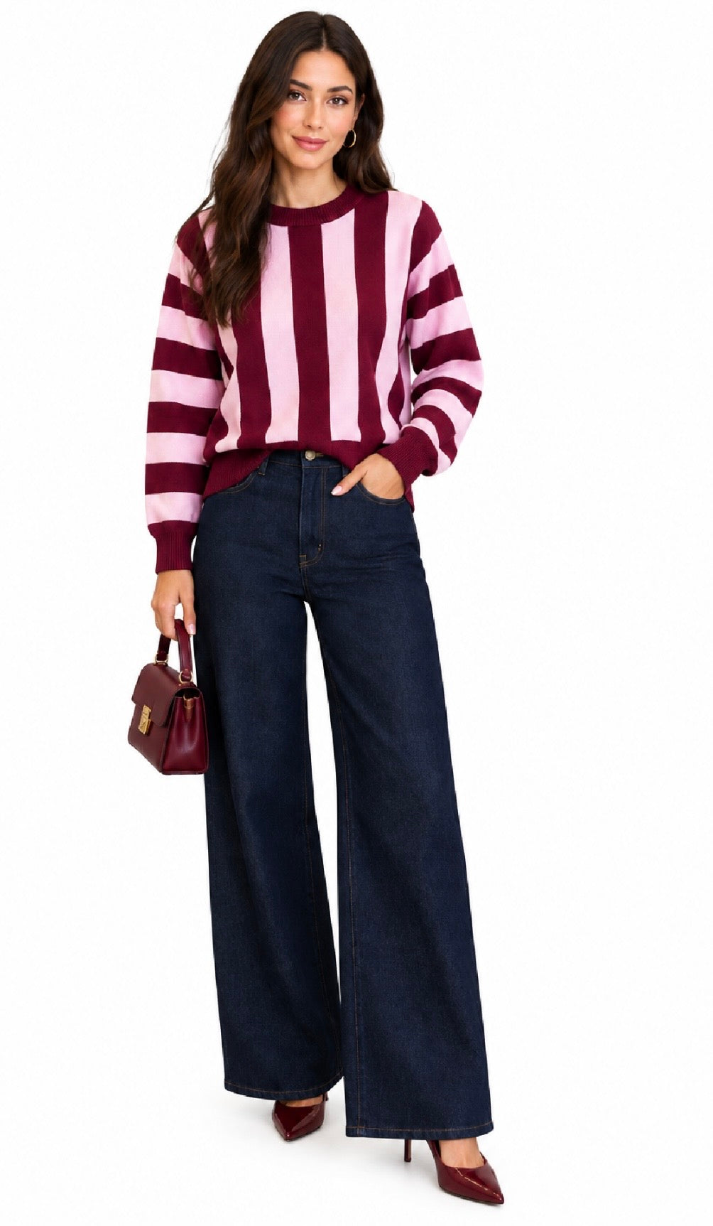 Burgundy & Pink Striped Jumper