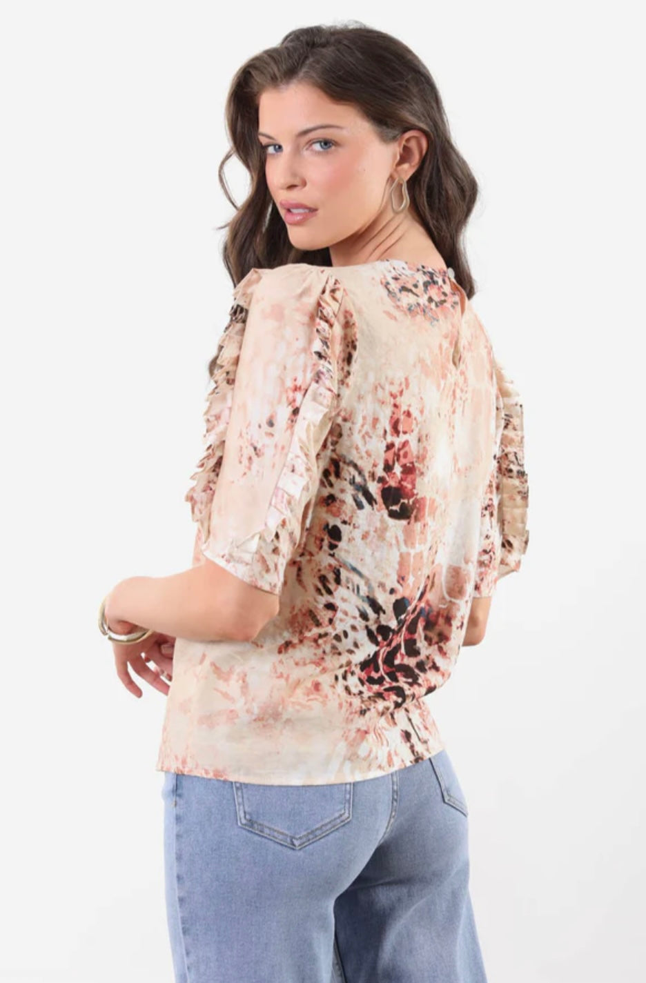 Louise Beige & Burgundy Leopard Print Top