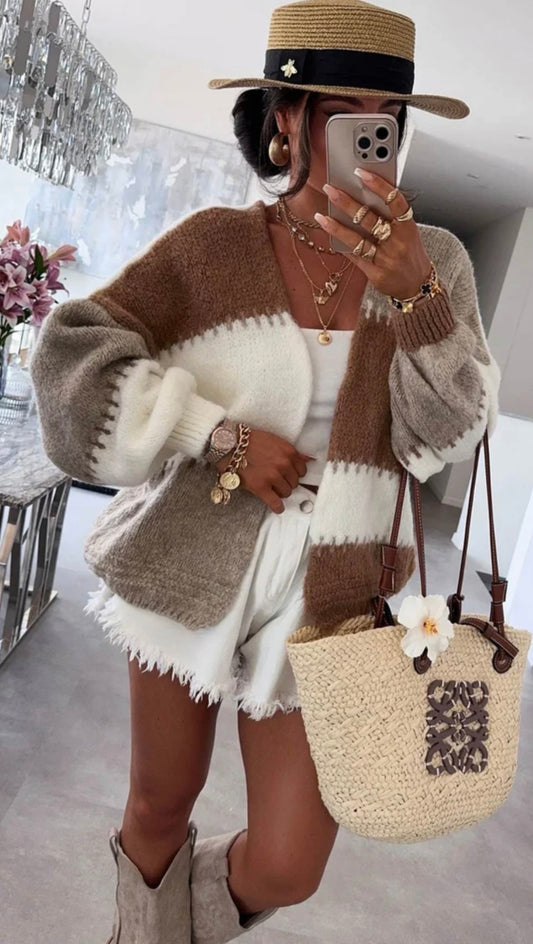 Neutral Colour Block Cardigan