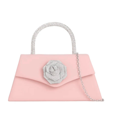 Pink Diamanté Rose Handbag