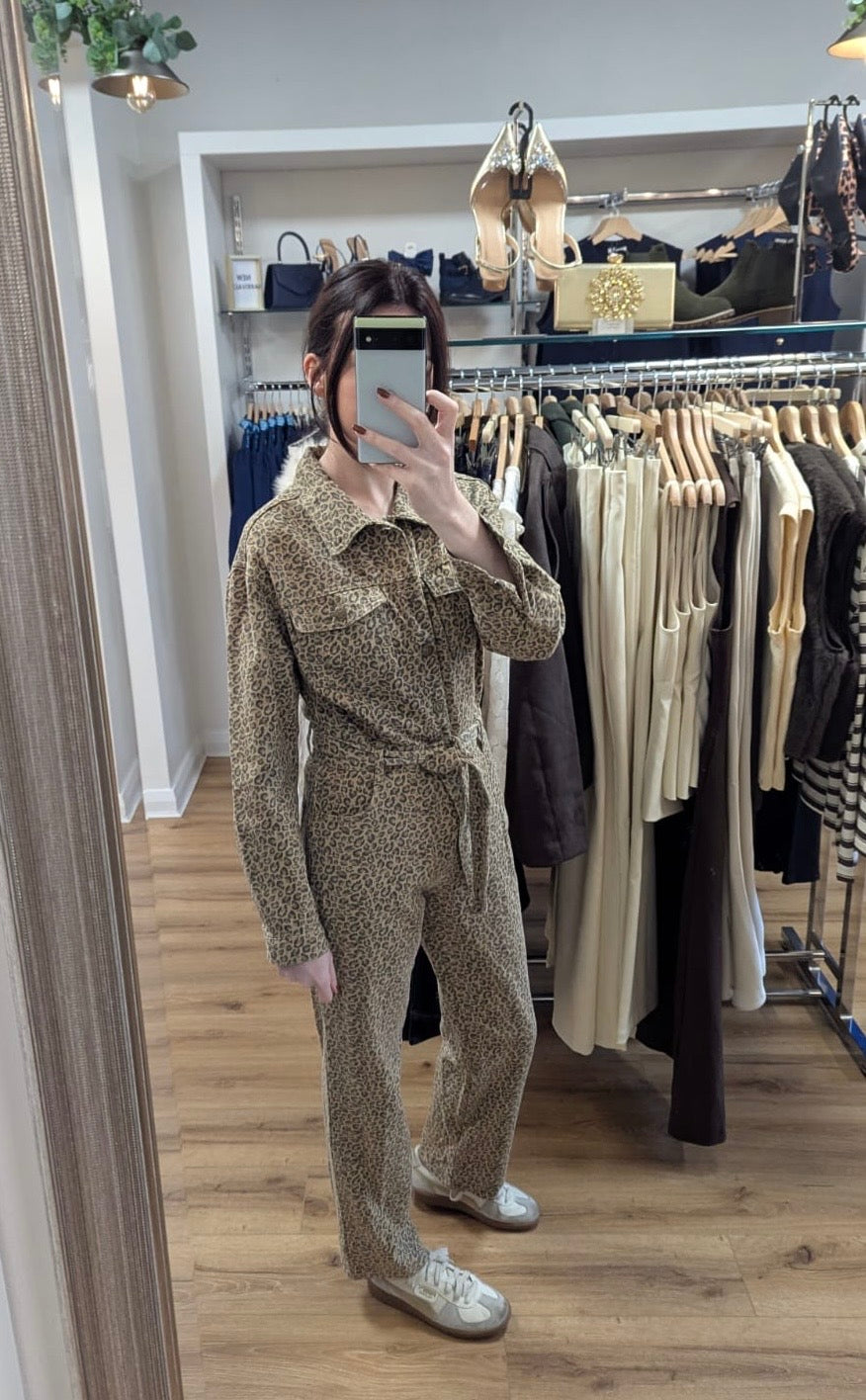 Tess Leopard Print Denim Jumpsuit