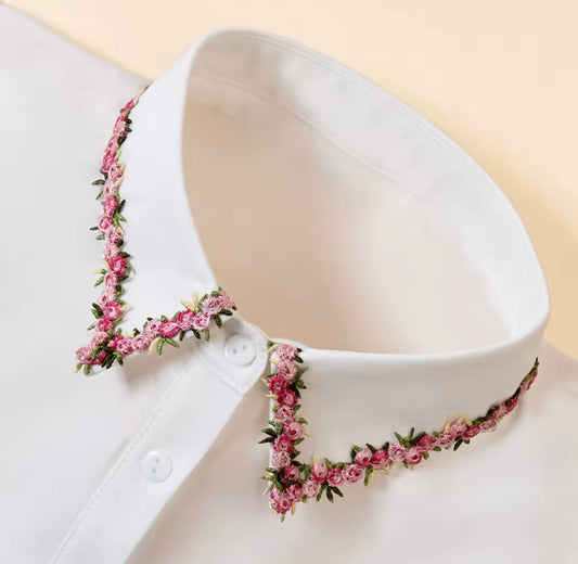 #9 Pink Floral Embroidered False Collar