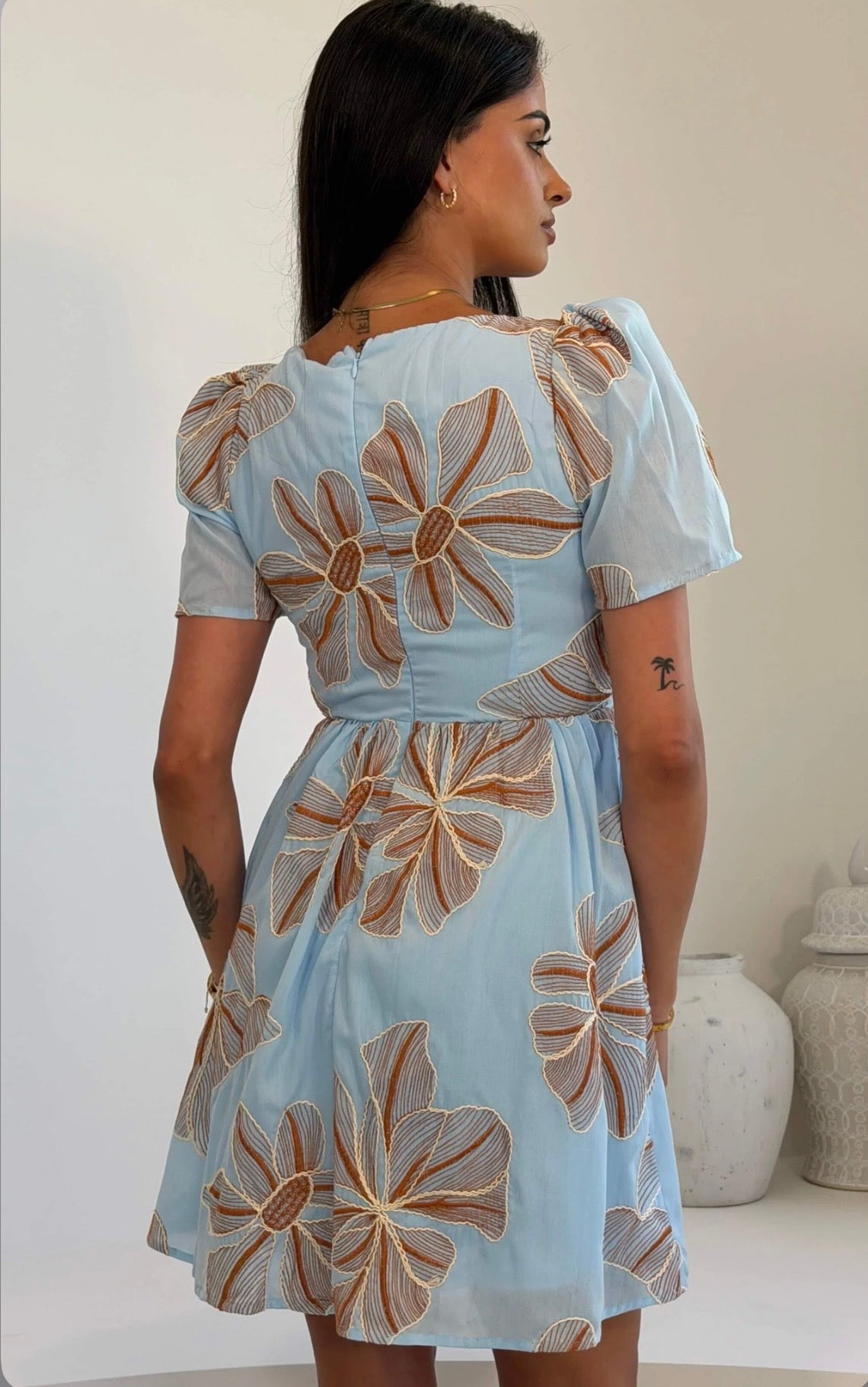 Hallie Blue Square Neck Mini Dress