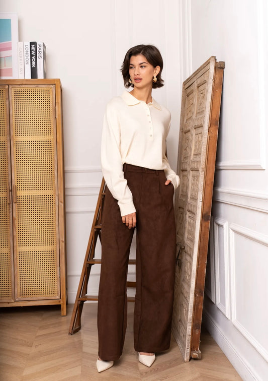 Brown Suede Wide Leg Trousers