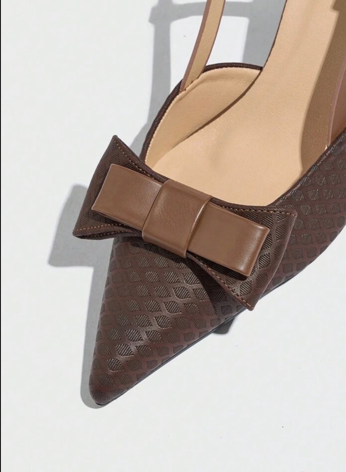 Brown Bow Detail Slingback Heels