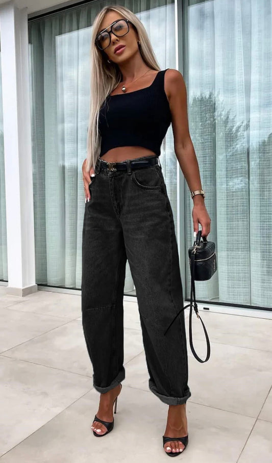 Elise Balloon Style Black Denim Jeans