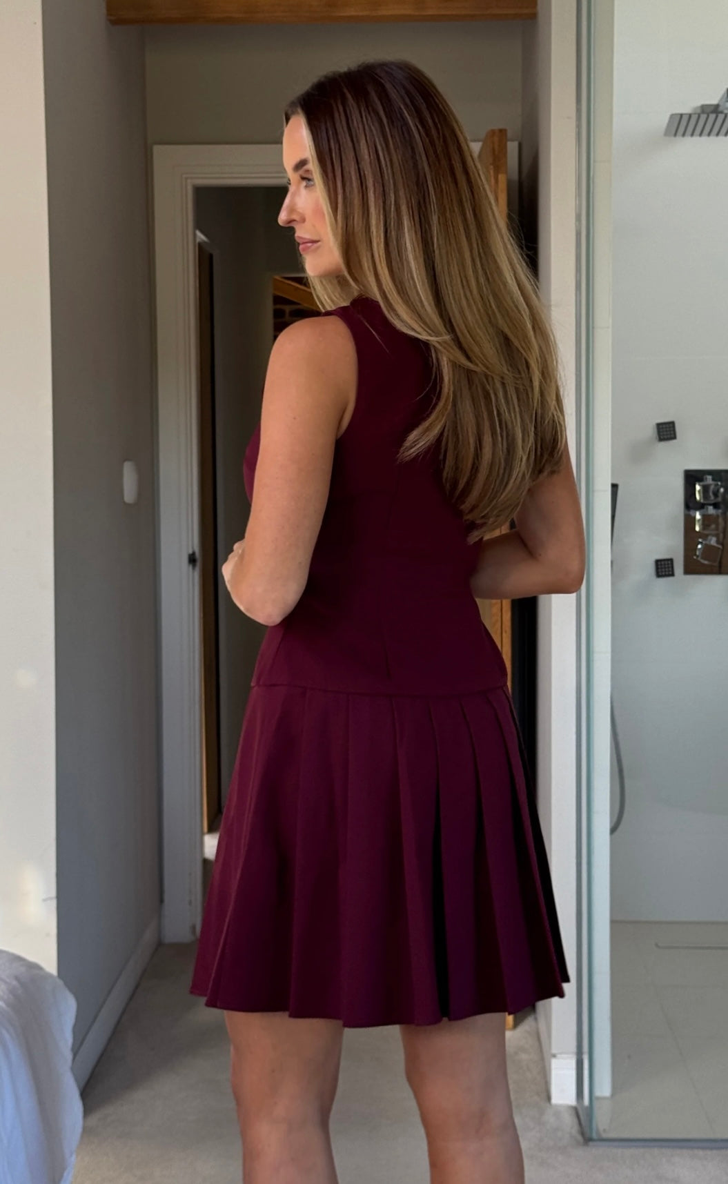 Penelope Tailored Pleated Mini Dress Berry