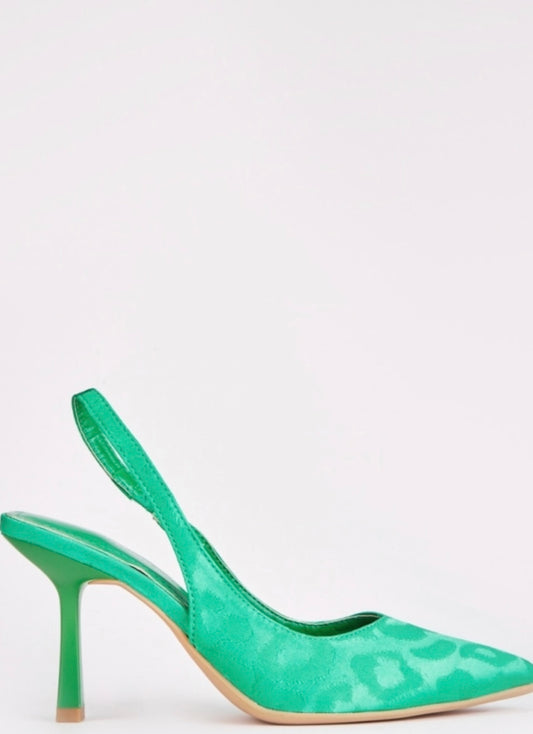 Green Leopard Print Court Slingback Heels