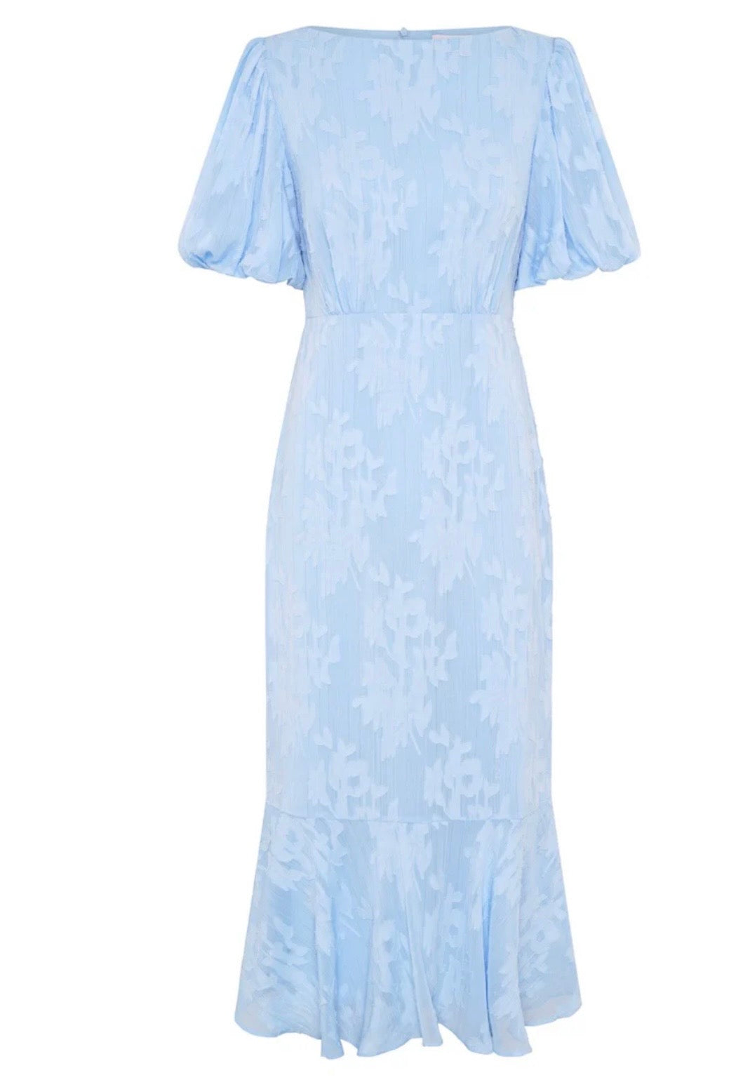 Eleanor Blue Jacquard Shimmer Puff Sleeve Occasion Dress