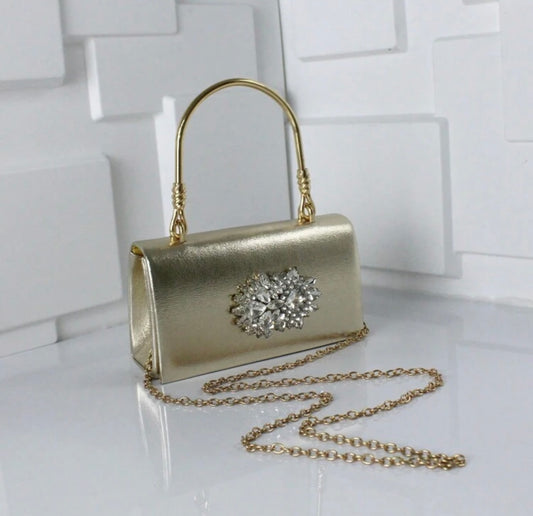 Gold Metallic Handbag With Diamanté Detail