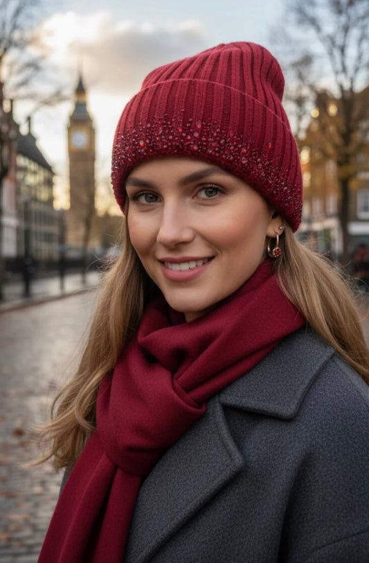Burgundy Diamanté Trim Hat