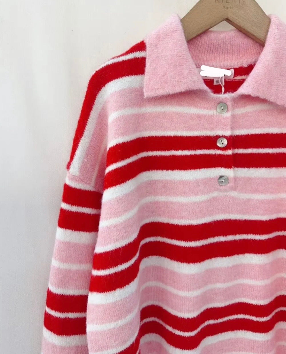Nina Pink & Red Collar Jumper