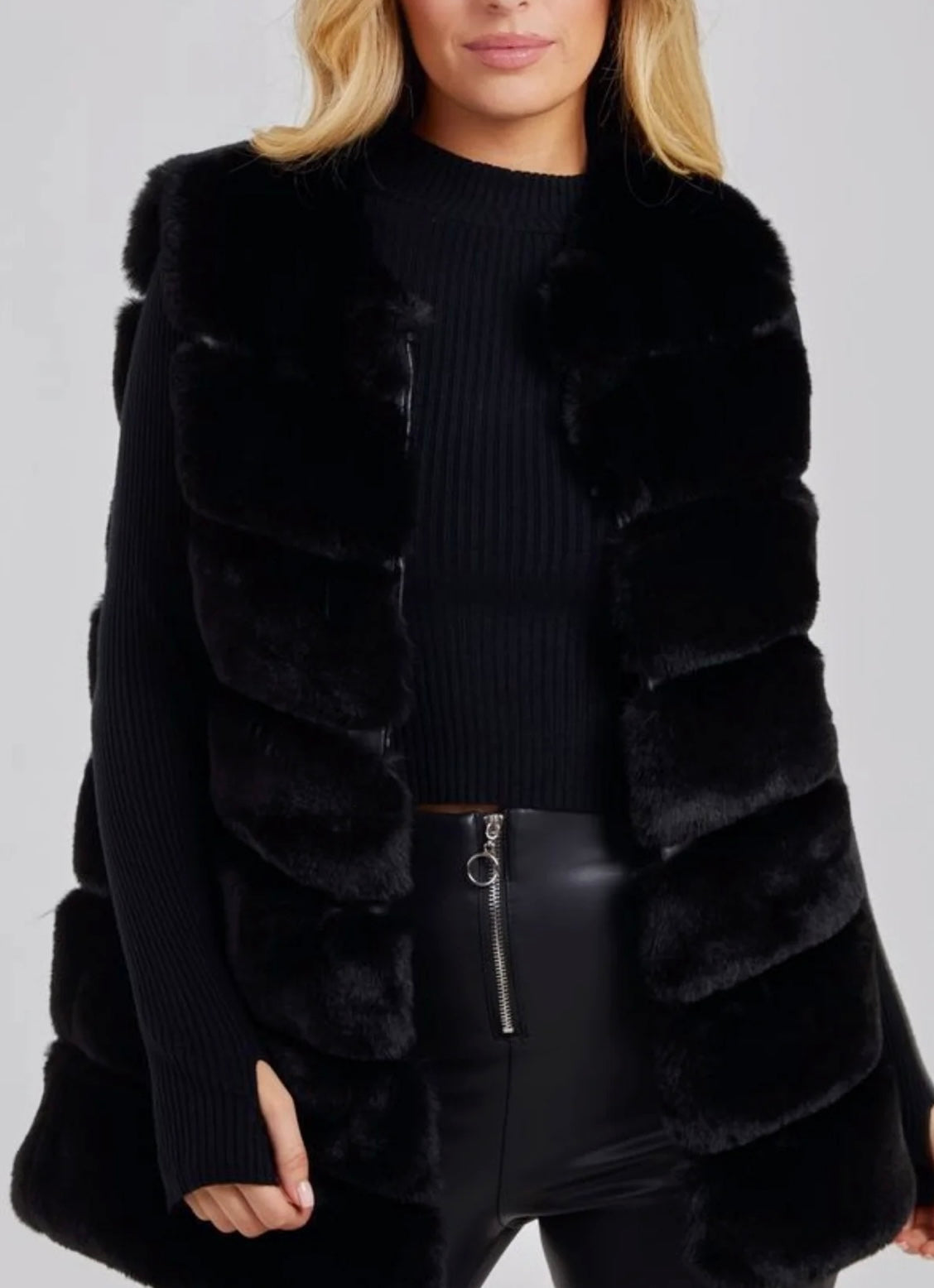 Indre Faux Fur Waistcoat Black (size 12,14,16,18)