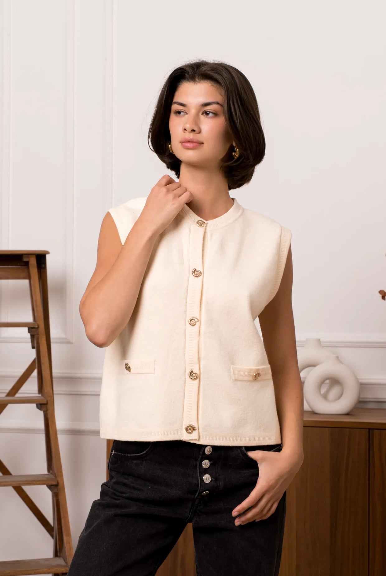 Cream Waistcoat With Statement Buttons
