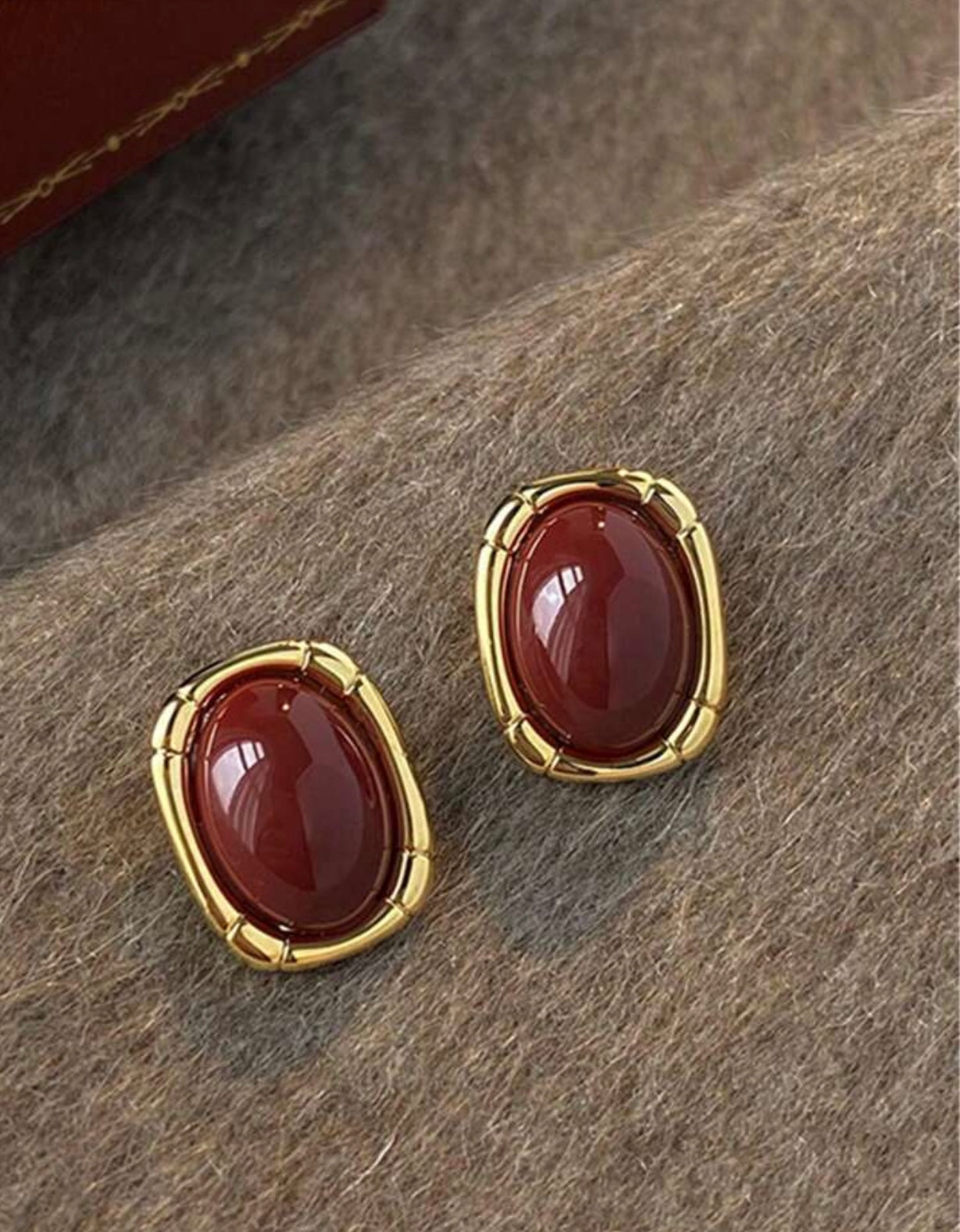 Burgundy & Gold Stud Earrings