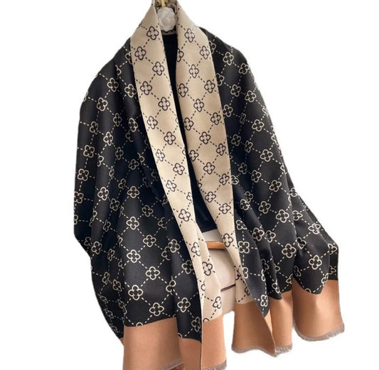 Black, Beige & Golden Motif Scarf