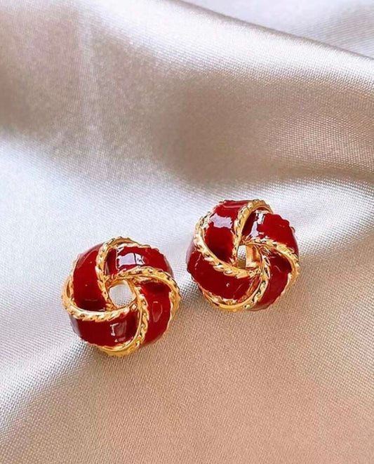 Burgundy & Gold Swirl Earrings