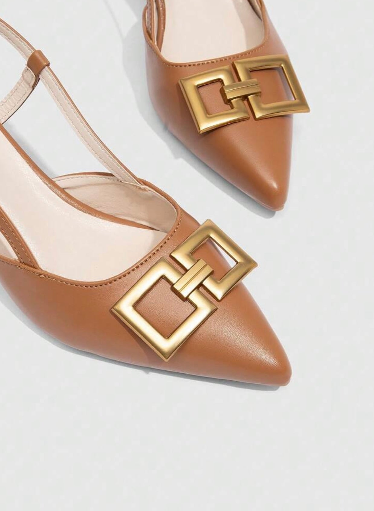 Tan Slingback Heels With Gold Buckle