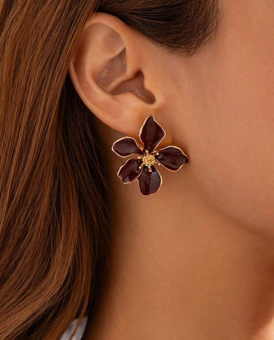 Burgundy & Gold Floral Earrings