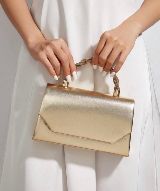 Gold Metallic Handbag With Diamanté Handle