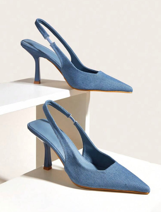 Denim Slingback Heels
