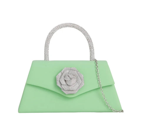 Mint Green Diamanté Rose Handbag