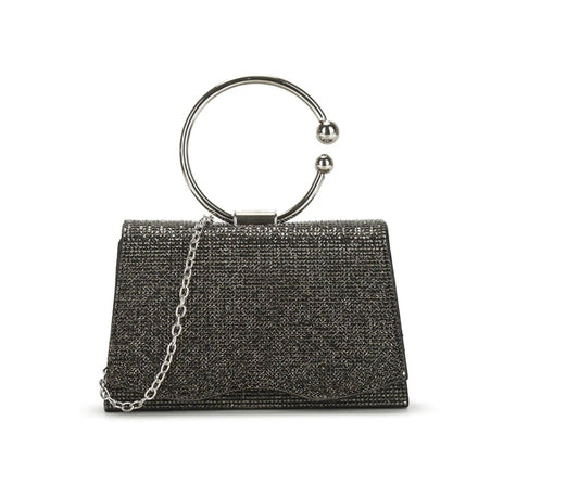 Black Diamante Circle Handbag