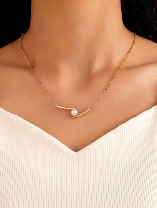 Gold Pearl Bar Necklace