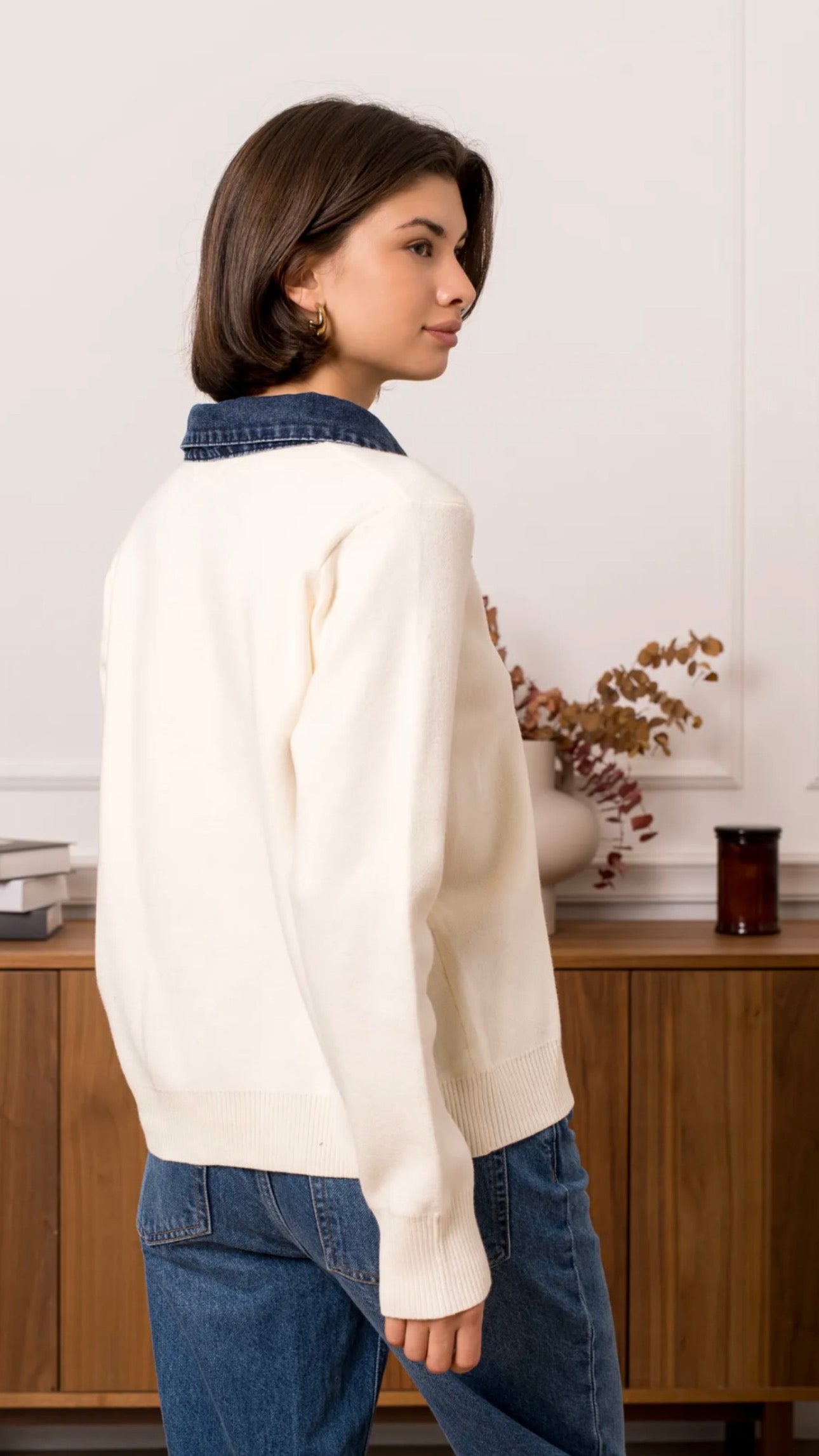 Ivory Denim Collar Jumper