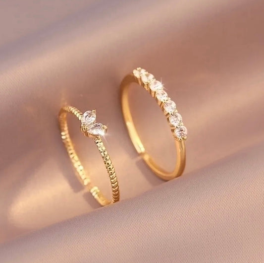 2 Piece Adjustable Gold Costume Ring Set