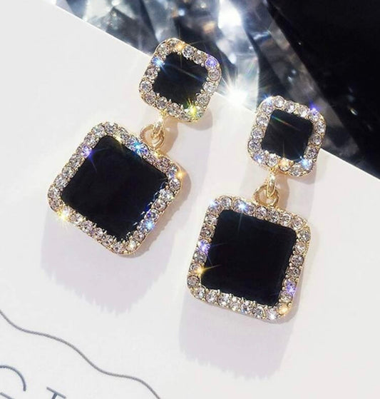 Black Diamanté Square Earrings