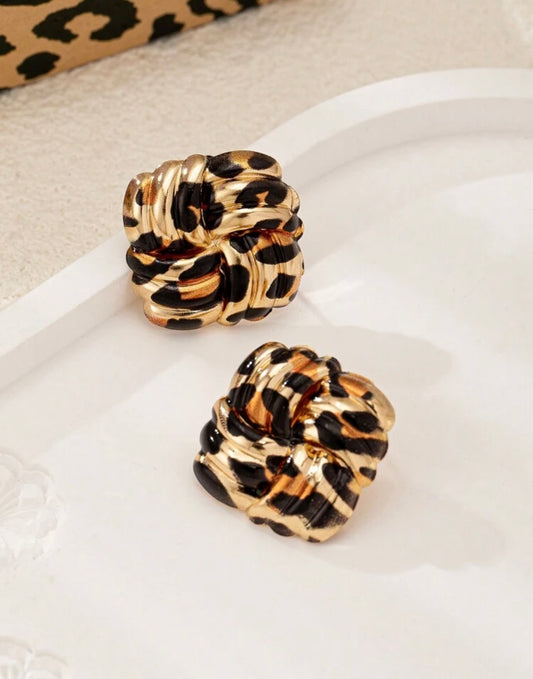 Leopard Print Square Earrings