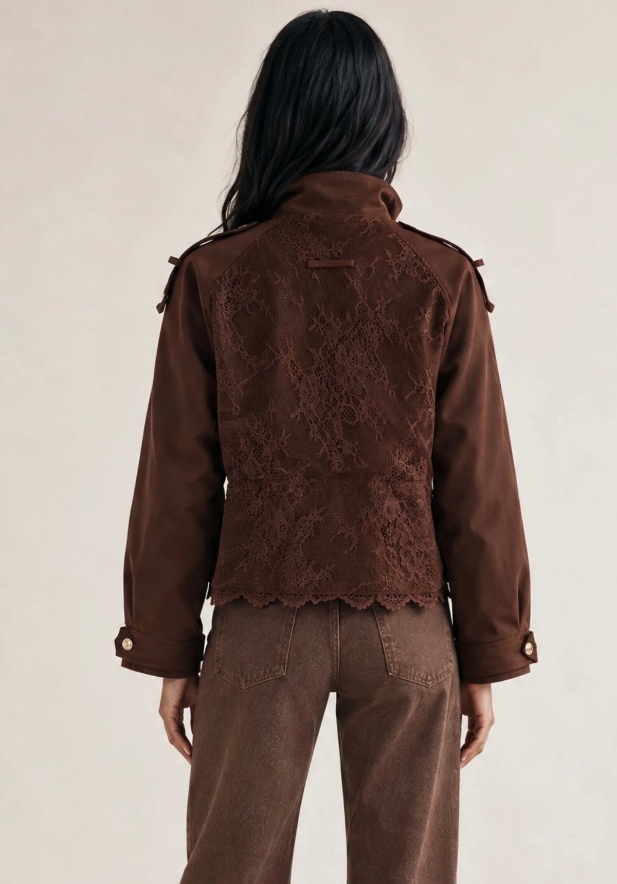 Brown Lace Back Short Trench Coat