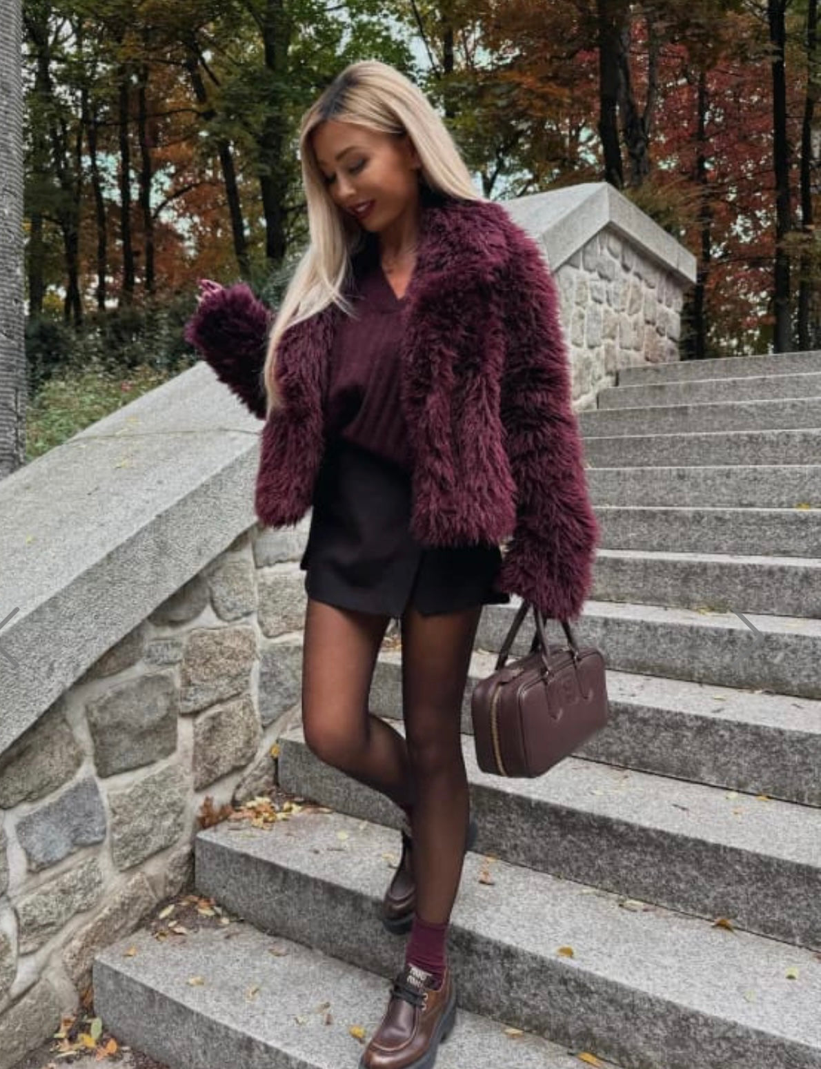 Sasha Burgundy Faux Fur Coat