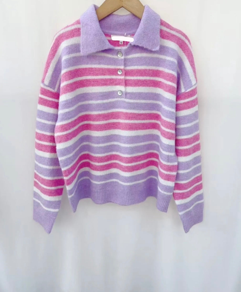 Nina Lilac & Fushia Collar Jumper