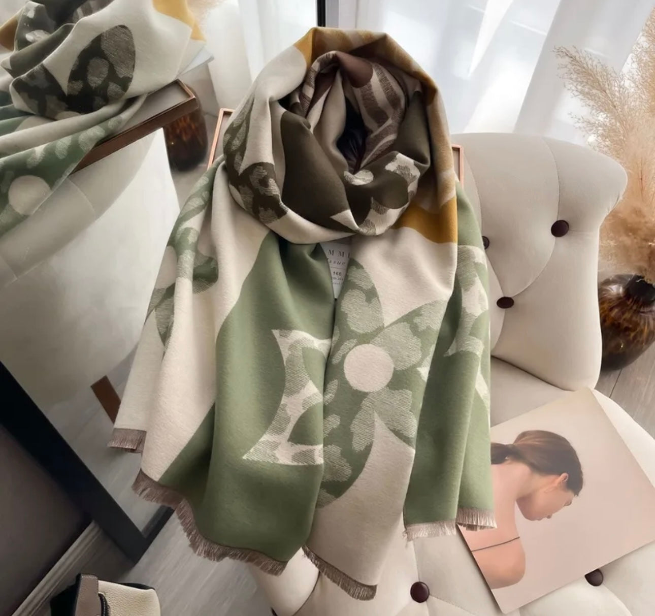 REVERSIBLE Khaki/Brown Beige & Khaki/Mustard/Cream Colourway Scarf