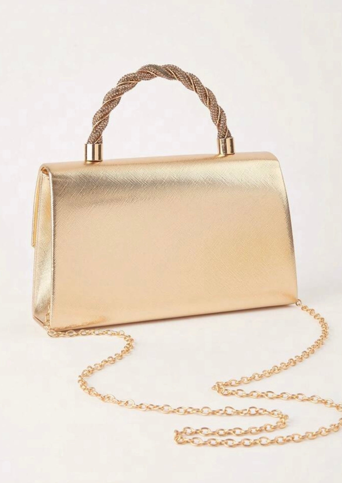 Gold Metallic Handbag With Diamanté Handle