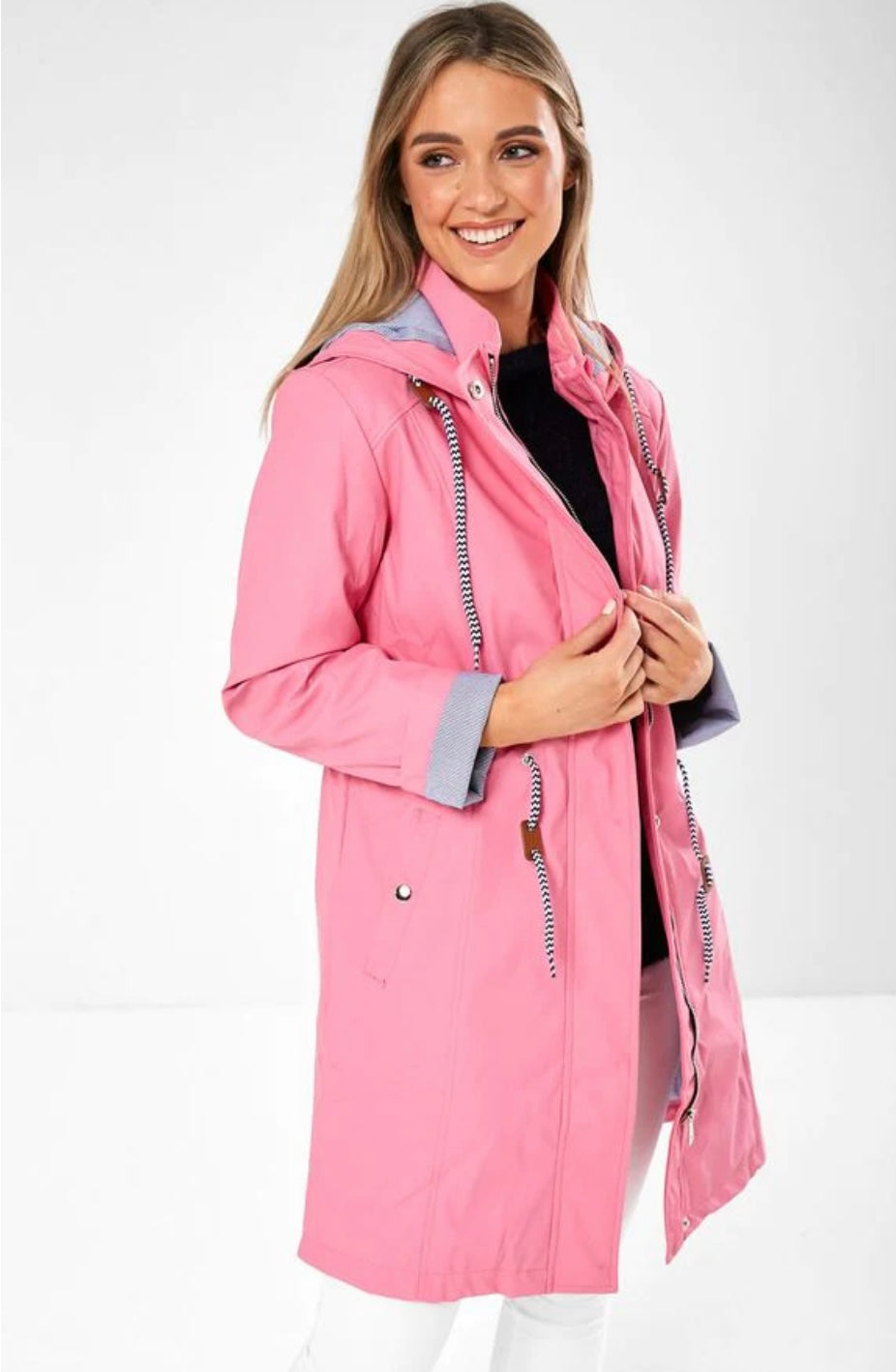 Striped longline Raincoat In Candy Pink