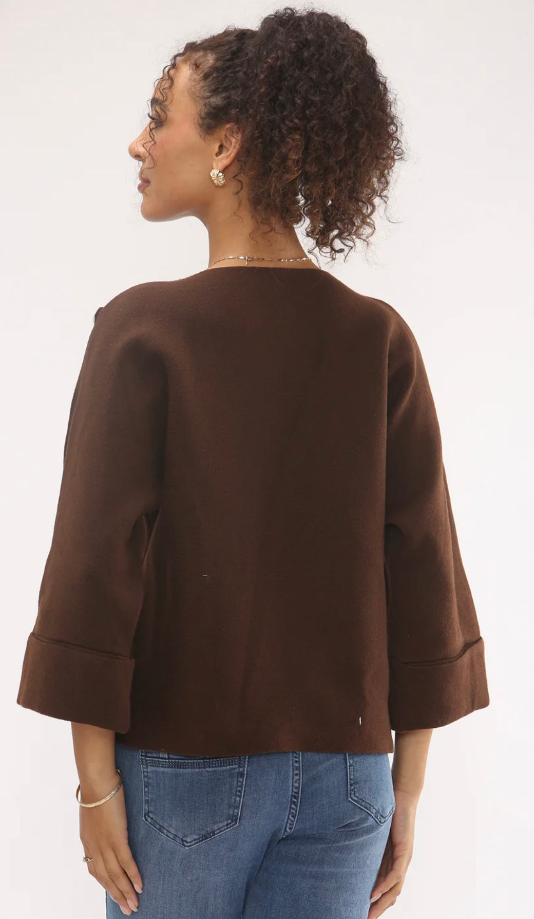 Brown Thick Knit Jumper With Gold Statement Buttons