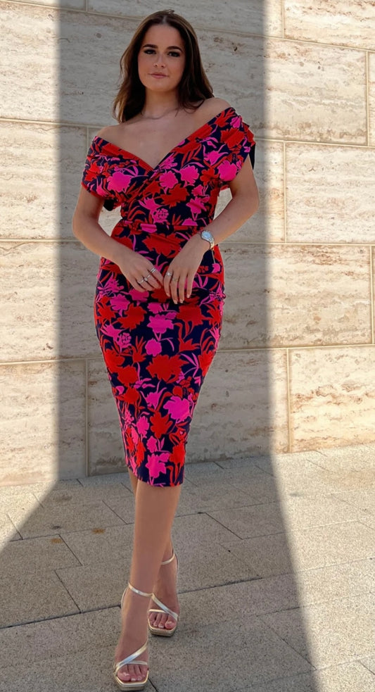 Miley Navy & Pink Occasion Midi Dress