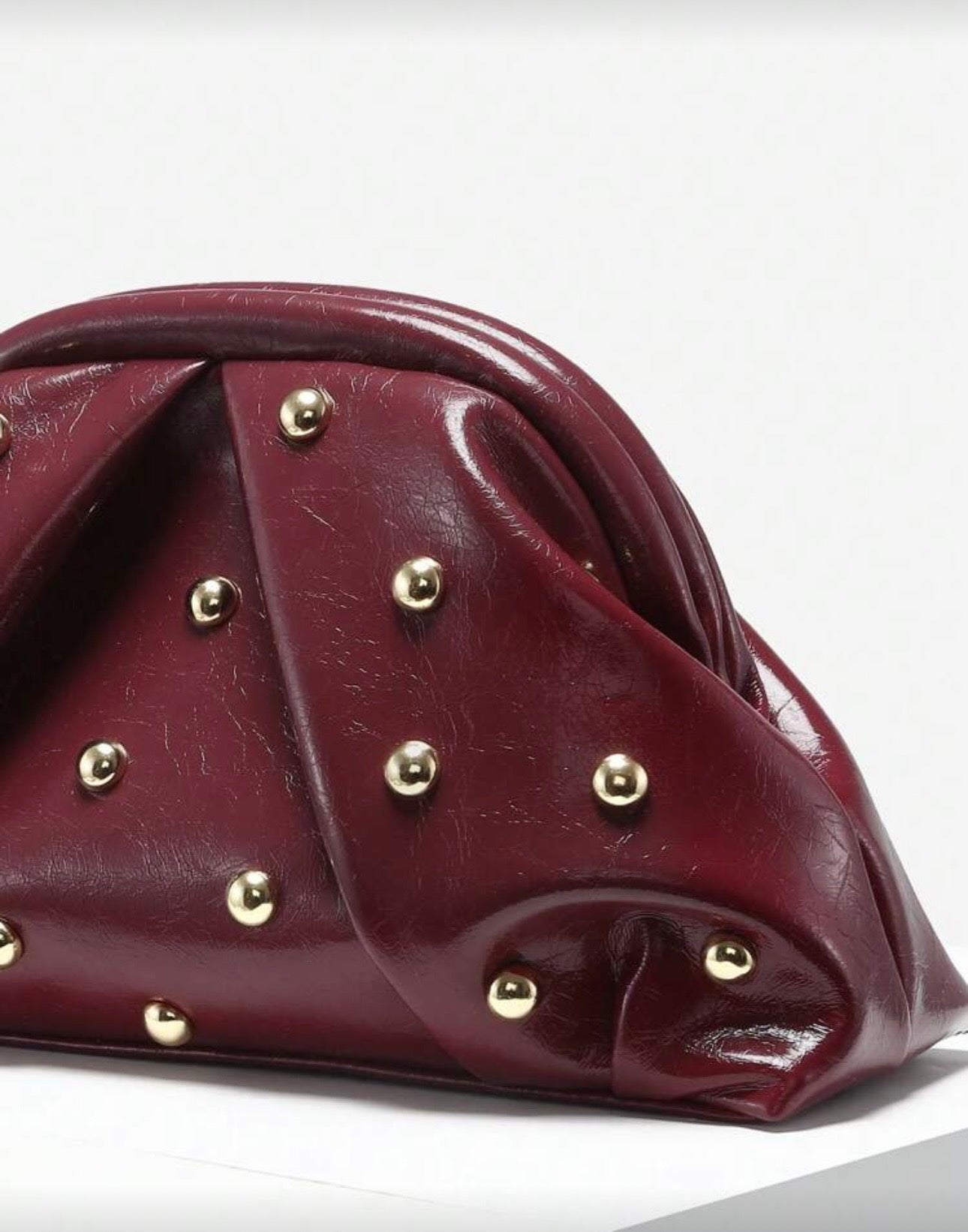 Burgundy Studded Clutch Bag