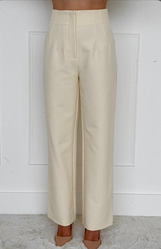 Natalie High Waisted Fitted Wide Leg Trouser Ivory