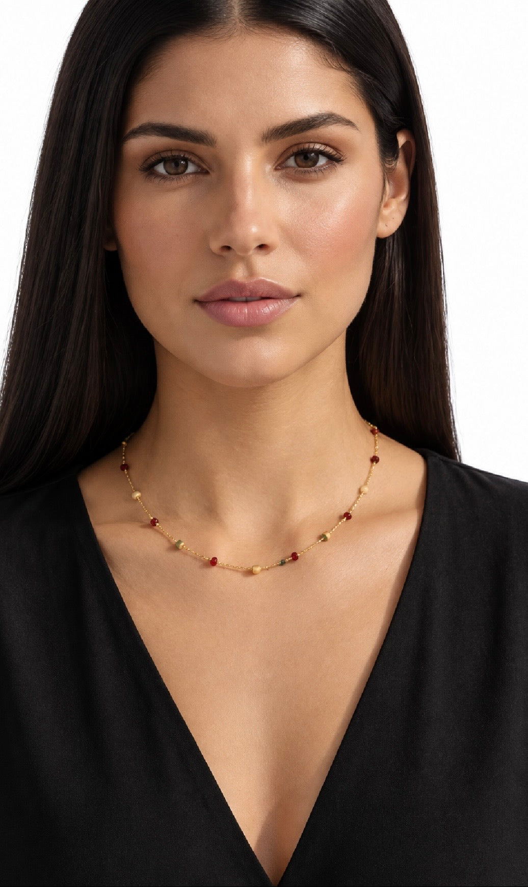 Red & Gold Square Detail Necklace