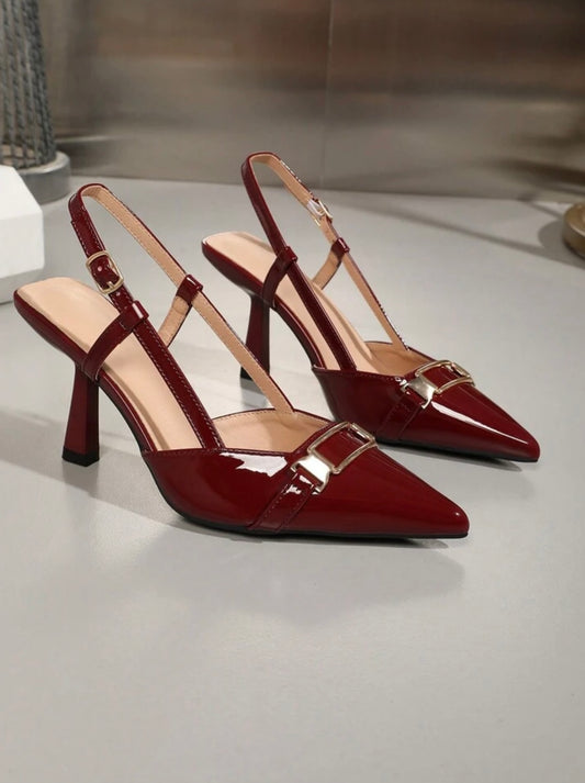 Burgundy Patent Slingback Heels